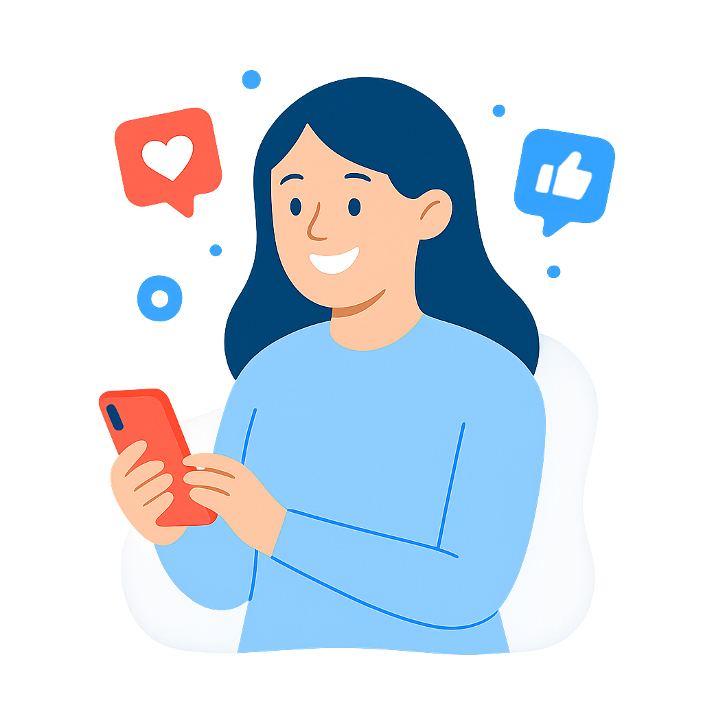 Иллюстрация: девушка с телефоном для SMM-продвижения